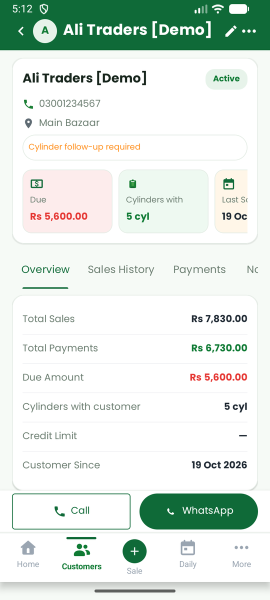 A customer's page